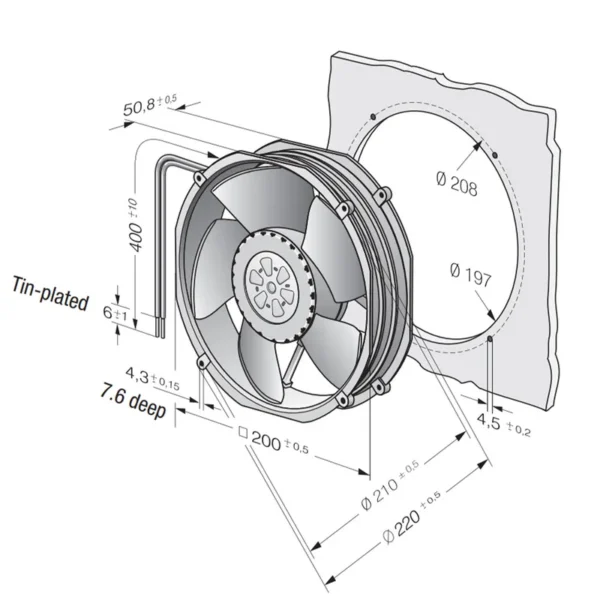 Dual Ball Bearing, 2218F/2TDHHP, DC48V, 48W, 200mm - view 3