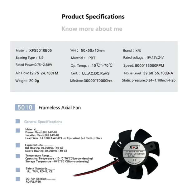 Duct Fan, 50x50x10mm, PBT, Plastic, Brushless - view 2