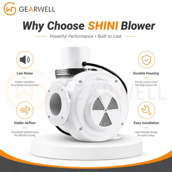 Efficiency Shini Dryer Blower, Plastic, 230 V, Stainless Steel