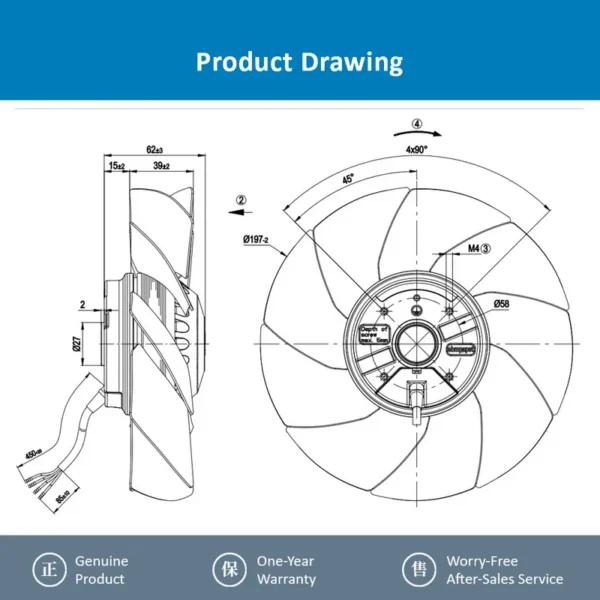 Electric Control Cabinet Motor, A2E200-AH38-01, 230VAC, 0.3A - view 4