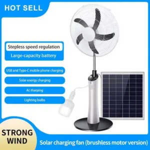 Electric Solar Standing Fan, Plastic, USB