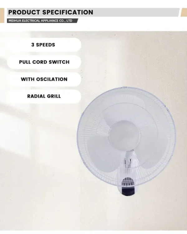Electric Wall Mounted Fan, Plastic, 16'', 18'' - view 5