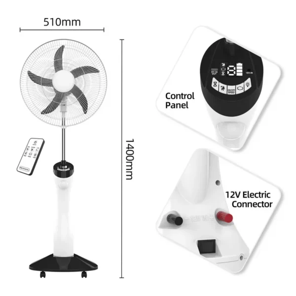 Emergency Oscillating Stand Fan, 18-inch, 12V, 7Ah, 9-speed - view 3