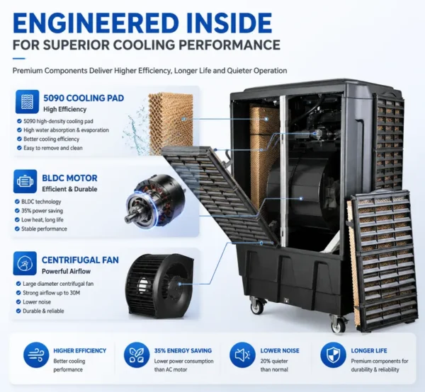 Evaporative Air Cooler, 40%, 25000cmh, Portable, 200L - view 4