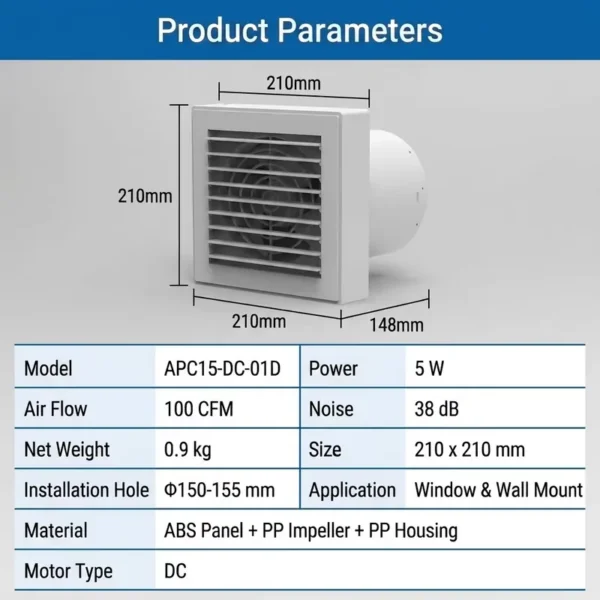 Exhaust Fan, IPX4, Waterproof, Wall, Copper - view 6