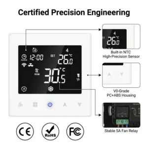 Fan Coil Unit, Wall, LCD, AC90-240V, ABS Plastic, 5℃ - 35℃