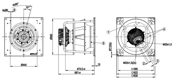Fan, K3G500-PC16-L1/F01, 380-480, 7000W, 500MM - view 3