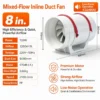 Flow Duct Booster Fan, 200mm, 220 V, Plastic - view 2