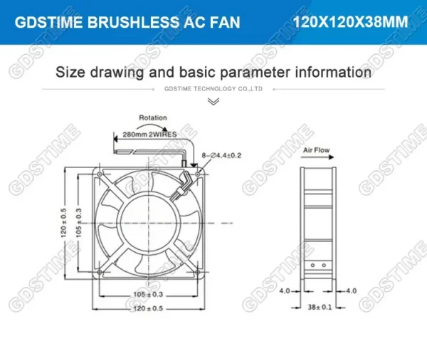 Flow Exhaust Cooling Fan, Axial, 120x120x38mm, 12038, 120mm - view 2