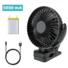 Foldable Mini Clip Fan, Portable, USB, 2000mAh, 3-Speed - view 3