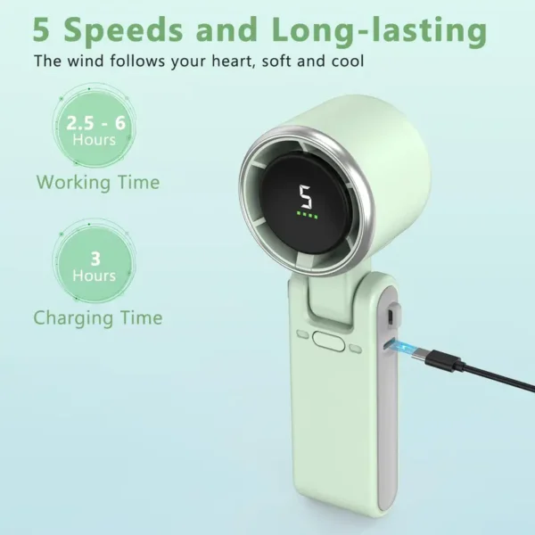 Foldable Mini Desk Fan, Portable, 180°, LED - view 5