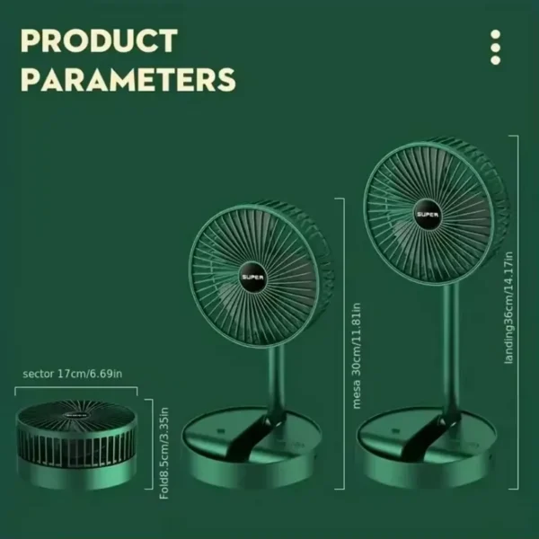 Folding Floor Standing Fan, USB, Portable - view 3