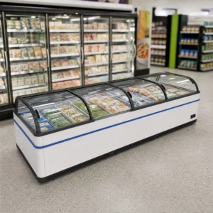 Food Display Island Freezer, 1100L, 220 V, Stainless Steel