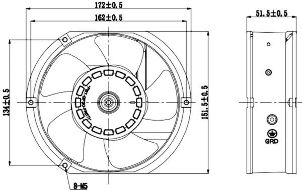 High Air Flow Fan, YCCFAN, 172*150*51mm, 24V, 48V - view 5