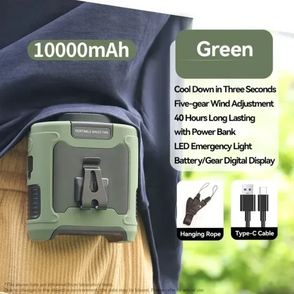 High Speed Wearable Fan, 10000mah, USB, Portable