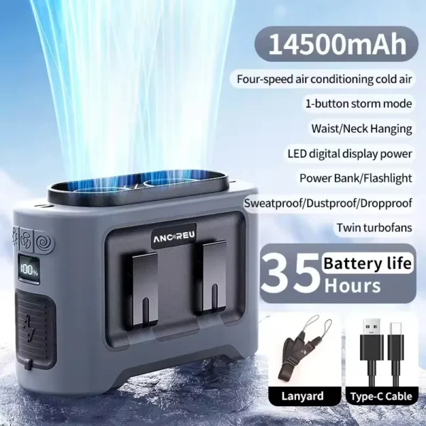 High Speed Wearable Fan, 14500mah, USB, Portable - view 3