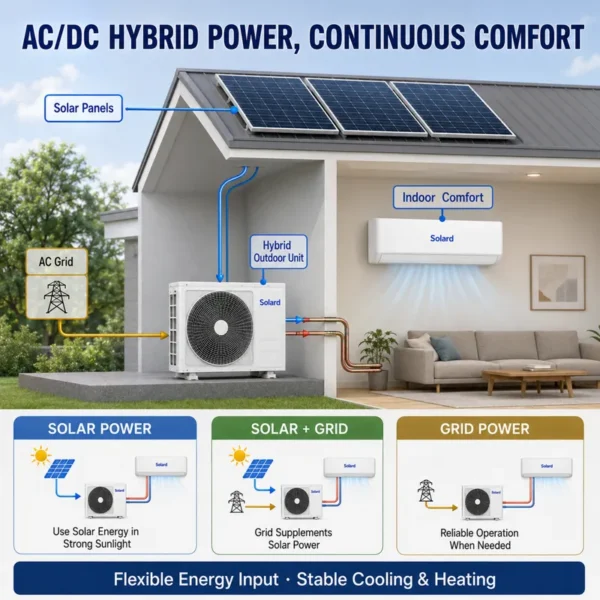 Hybrid Solar Air Conditioner, 9000, BTU, Inverter, Wall - view 2