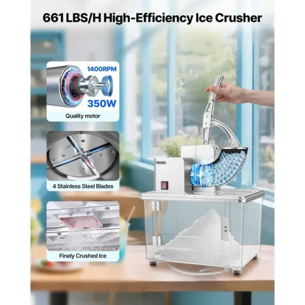 Ice Machine, 661LBS/H, 350W, Stainless, Steel - view 2
