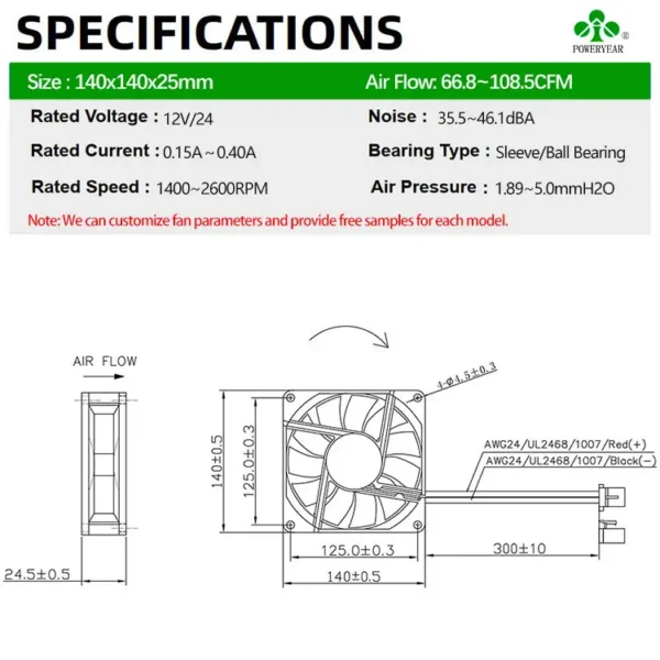 Incubator Cooling Fan, 14025, 140x140mm, Waterproof, Brushless - view 6