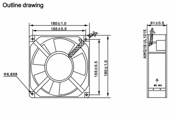 Industrial Axial Cooling Fan, PD180B-220, 180x180x61mm - view 6
