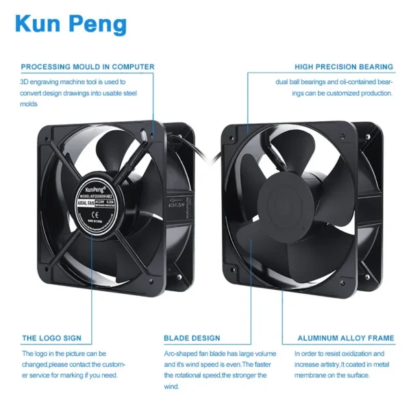 Industrial Cooling Fan, 200mm, 20060, 200*200*60mm, Axial - view 5