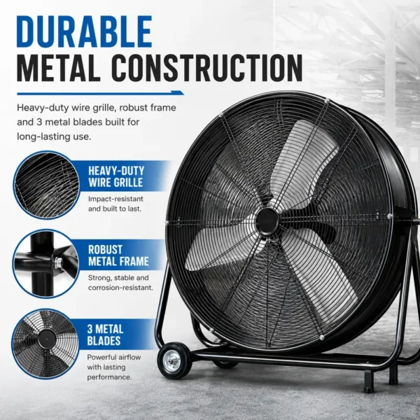 Industrial Drum Floor Fan, 220-240V, Aluminum - view 4