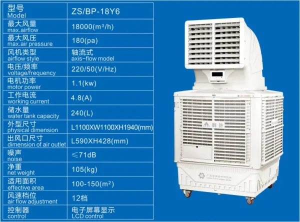 Industrial Evaporate Air Cooler, KEYE, ZS/BP-18y6, 18000 - view 6
