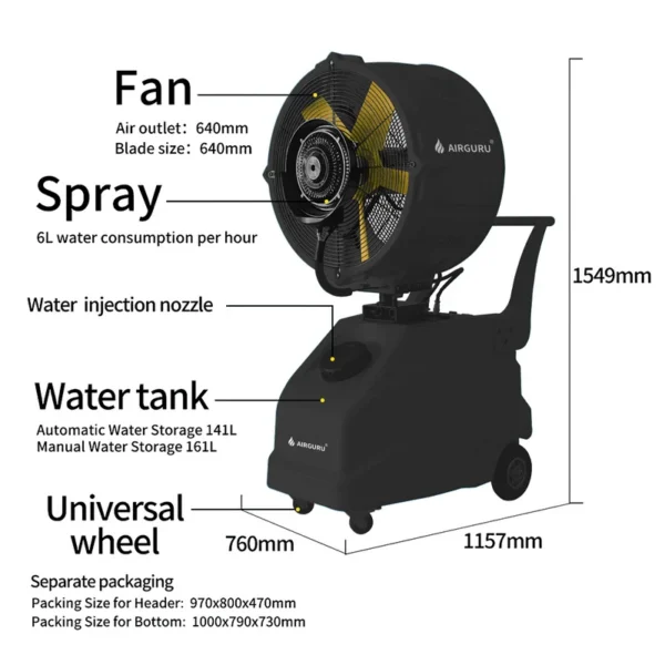 Industrial Misting Fan, 8000CFM, Portable - view 3