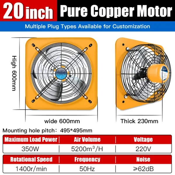 Industrial Ventilation Exhaust Fan, 20inches, Axial, Steel - view 3