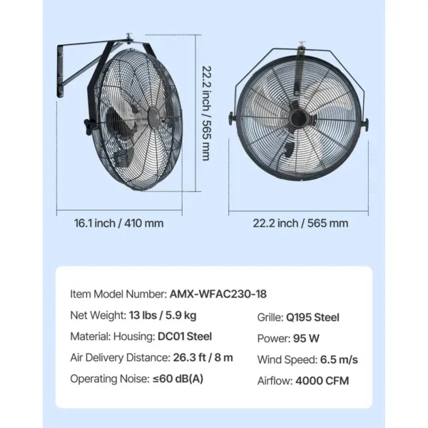 Industrial Wall Mount Fan, 18-Inch, 4000, CFM - view 4