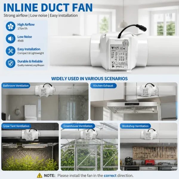 Inline Duct Fan, 12V, Plastic, 110mm, 3D - view 4
