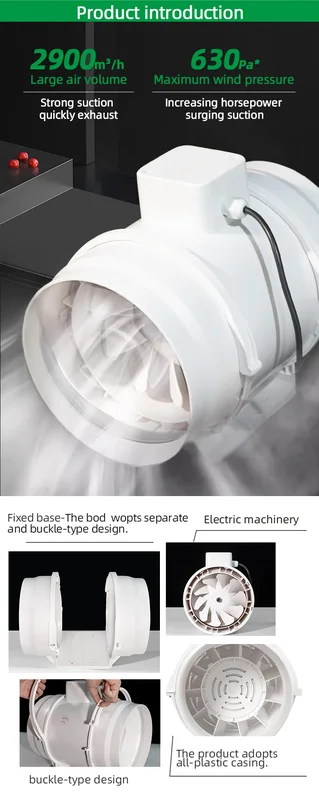 Inline Duct Fan, 220 V, Plastic - view 3