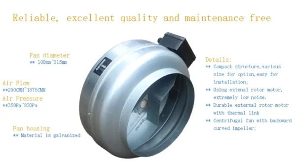 Inline Duct Fan, 220V, Centrifugal, Cast - view 4