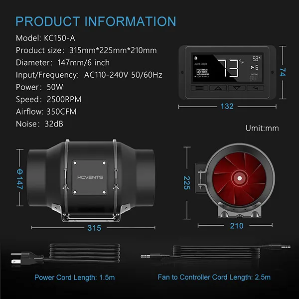 Inline Duct Fan, AC 220V~240V, Electric - view 4