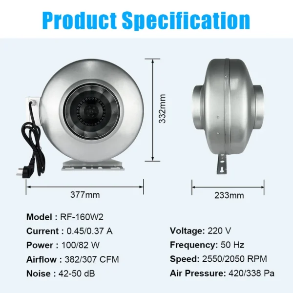 Inline Duct Fan, DCFAIR, 6-Inch, 240V - view 3