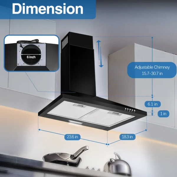 Kitchen Hood Aluminum Filter, Wall, Stainless, Steel, LED - view 3