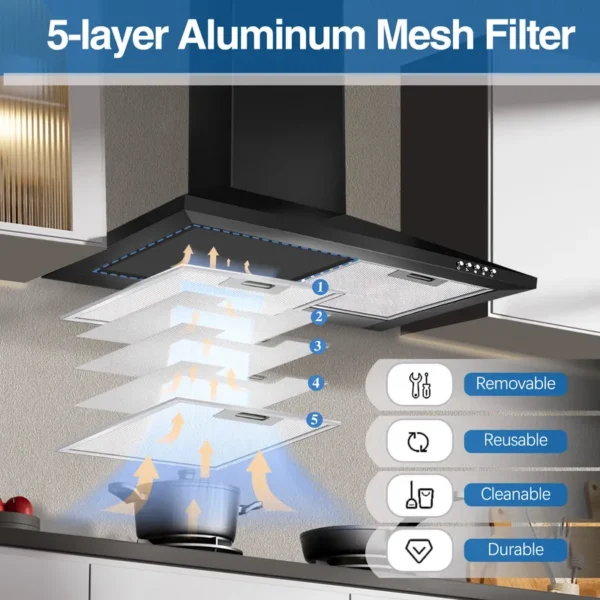 Kitchen Hood Aluminum Filter, Wall, Stainless, Steel, LED - view 4