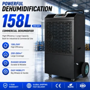 Large Wheel Portable Dehumidifier, 158L/D, 220V, 1400 m³