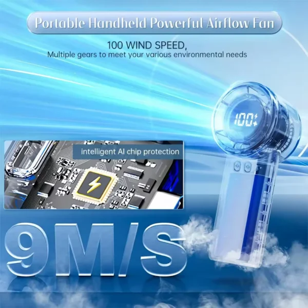Led Display Handheld Fan, Portable, 3.7 V, USB - view 2