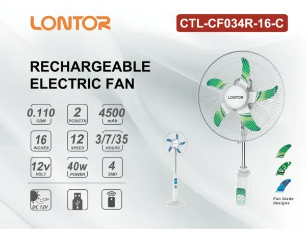 Lontor Commercial Standing Fan, Solar, USB - view 3