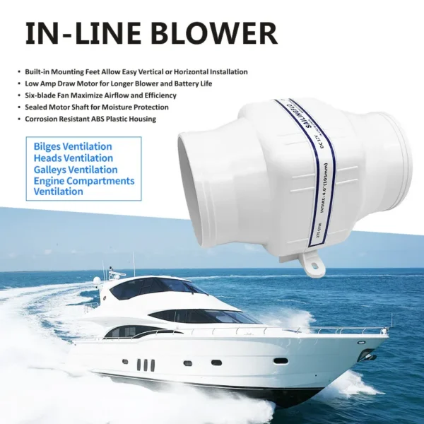Marine Bilge Air Blower, 4'', 12V, 270CFM, Centrifugal - view 6