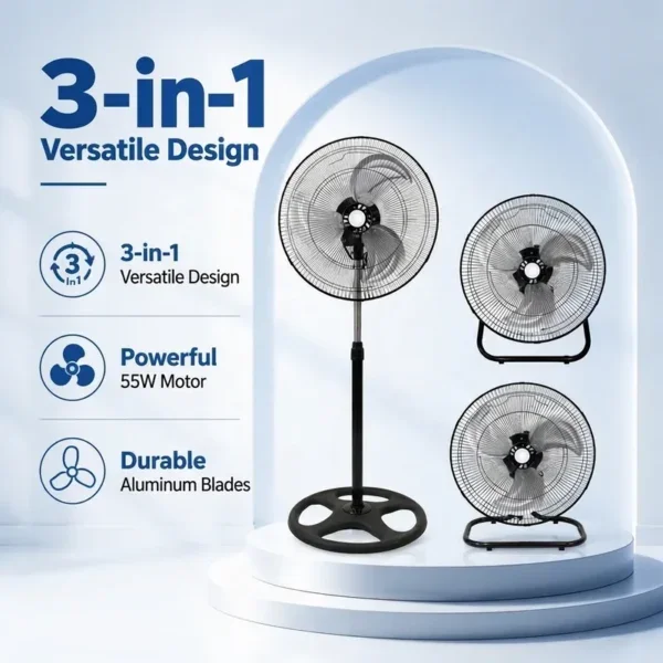 Mechanical Floor Fan, 18-inch, 3-in-1, Aluminum