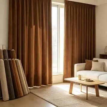Medium Brown Pleated Curtain, Bamboo