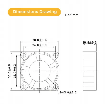 Min Fan, PWM, 8000RPM, 3pin, 30x30x10mm - view 3