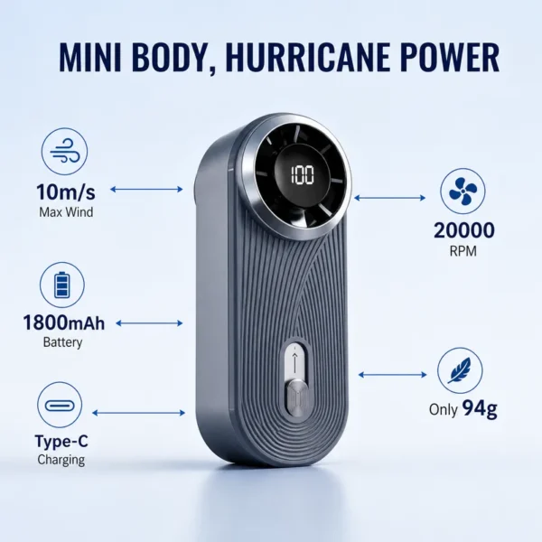 Mini Handheld Fan, USB, 1800mAh, 100, LED - view 3