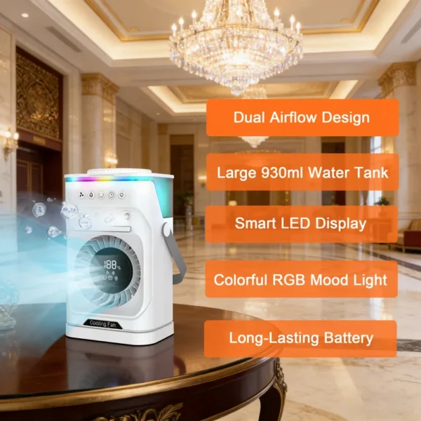 Mist Led Light Fan, Portable, 3.7, Battery - view 2