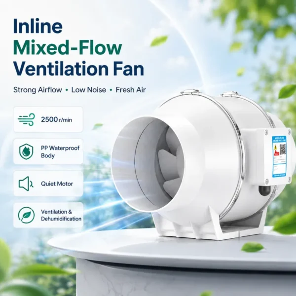 Mixed Flow Duct Fan, 220V, Plastic - view 6