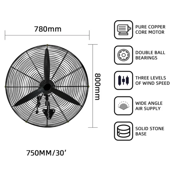 Mounted Electric Metal Fan, 750mm, Wall - view 2