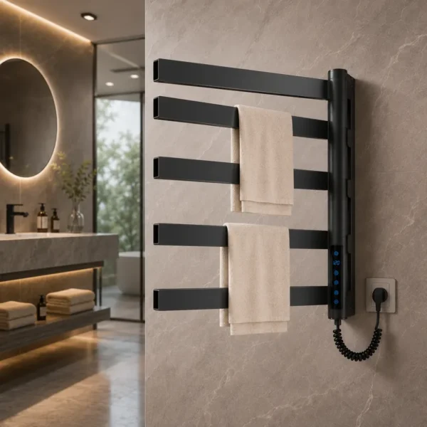 Mounted Electric Towel Warmer, Wall, 180°, Aluminum, Stainless - view 2