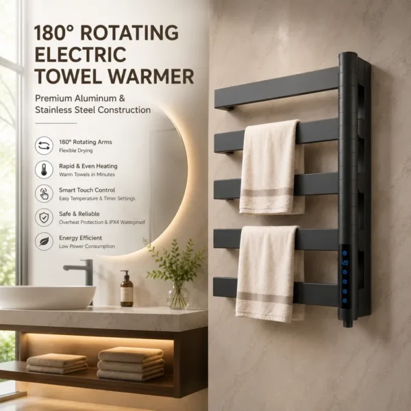 Mounted Electric Towel Warmer, Wall, 180°, Aluminum, Stainless - view 3